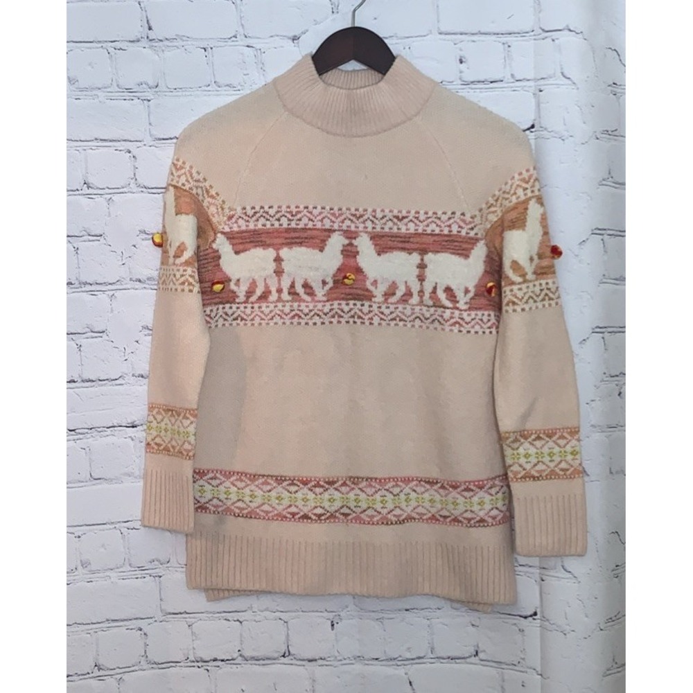 Anthropologie Aimee Pom Pom Alpaca Sweater Womens Small Pink Wool Blend Novelty